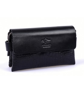 KANGAROO KINGDOM Hakiki Dana Deri Napa & Kroko Siyah Erkek Portföy & Clutch El Çantası 9288-FCS (Siyah)