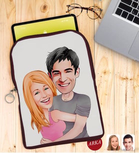 BK Gift Kişiye Özel Sevgililer Karikatürlü Taşınabilir Koruyucu Tablet Kılıfı & Organizer Çanta - Bordo-86