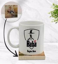 BK Gift Kişiye Özel Baba Godfather Tasarımlı Beyaz Kupa Bardak ve Ahşap Bardak Altlığı Hediye Seti - Model 15