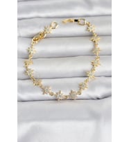 Pirinç Gold Renk Zirkon Taşlı Sıralı Kutup Yıldızı Model Kadın Bileklik 588 - 1OL9297-3803