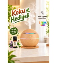 Şarjlı LED Işıklı Ultrasonik Hava Nemlendirici Buhurdanlık Ev ve Araç İçin USB Port Ceviz Renk Mini Boy Aromaterapi Difüzör