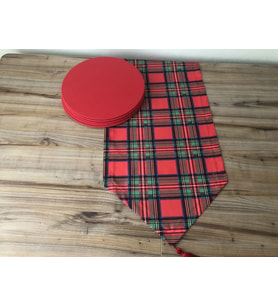 YILBAŞI EKOSE DESENLİ RUNNER & SUPLA (Krem)