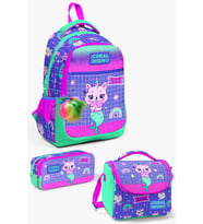 Coral High Kids Su Yeşili Lavanta Unicorn Kedi Desenli 3’lü Okul Çanta Seti SET0123478