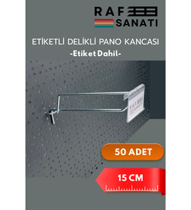 Etiketli Delikli Pano Kancası 15 CM  50 ADET  Tel Askı Kancası  Delikli Panel Raf Askısı  Fon Kancası