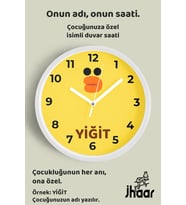 İsme Özel Ördek Çocuk Odası Duvar Saati Orta Boy 30 cm Beyaz Camlı Sessiz