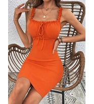 Kadın Askılı Bağcıklı Kısa Bürümcük Elbise