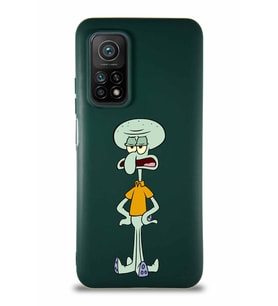 Xiaomi Mi 10T Soft Premier Kapak Squidward Dokunaç Tasarımlı Silikon Kılıf - Yeşil (Şeffaf)