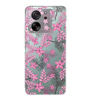 PrintiFy Xiaomi Mi 13T Pro Uyumlu Kamera Korumalı Floral Pembe Tasarımlı Şeffaf Silikon Kılıf