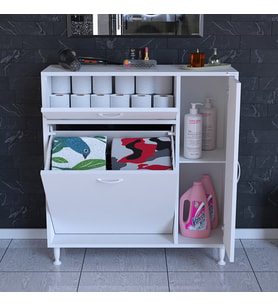 Modilayn 90 x 97 x 32 cm YENİCE Kirli Çamaşır Sepetli Dolap Çok Amaçlı Banyo Dolabı Mutfak Dolabı