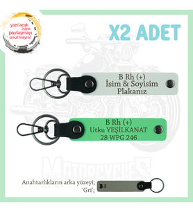 Motorcu Arkadaşlara, İsim Plaka ve B RH+ Kan Grubu Yazılı Acil Durum Anahtarlığı, Beyaz-F Yeşil-Gr