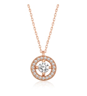 Premium Parlak ve Şık Rose Gold Renk Minimal Yuvarlak Tektaş Kadın 925 Ayar Gümüş Kolye (45 cm)
