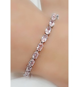 Sky Diamond Pink Morganit Taşlı 925ayar Gümüş Su Yolu Bileklik