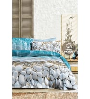 %100 PAMUK Ranforce Çeyizlik Luxury 5D Dijital Çift Kişilik Nevresim Takımı Sahil (Mavi)