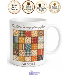 Kumaş Desenleri Patchwork Çizimli Farklılıkları Bir Arara Getiren Kupa Bardak Hediye