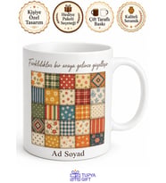 Kumaş Desenleri Patchwork Çizimli Farklılıkları Bir Arara Getiren Kupa Bardak Hediye