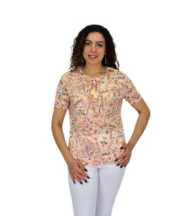Kadın Kısa Kol Baskılı Bluz BGL-ST04703