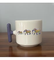 3'lü Fil Baskılı Mor Kulplu T Kupa (Beyaz)