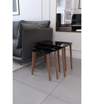 Zigon Sehpa & Yan Sehpa 3'lü Ahşap Ayaklı Sehpa - Siyah Mermer Desenli