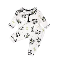 Unisex Ekru Siyah Panda Desenli Kruvaze Yaka Pijama Takımı