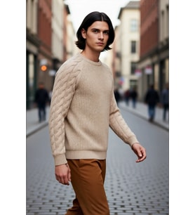 Unisex Casual Regular Fit Bisiklet Yaka Saç Örgü Desenli Kalın Triko Kazak Kış Kombinleri İçin İdeal