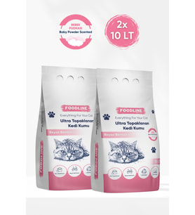 Foodline Bebek Pudrası Kokulu İnce Taneli Bentonit Topaklanan Kedi Kumu 10 Lt X 2 Adet