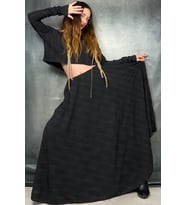 VEREV KESİM KENDİNDEN DESENLİ DÖKÜMLÜ MAXİ ETEK (Siyah)