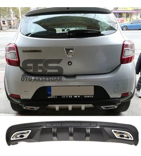 Dacia Sandero Difüzör Arka Tampon Eki 2 Egzoz Çıkışlı Siyah