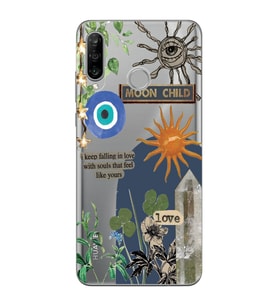 Huawei P30 Lite Uyumlu Moon Child Desenli Şeffaf Telefon Kılıfı
