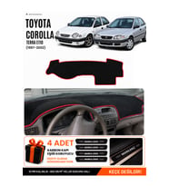 TOYOTA COROLLA TERRA E110 (1997-2002) Uyumlu Torpido Örtüsü Torpido Kılıfı - Siyah Kırmızı