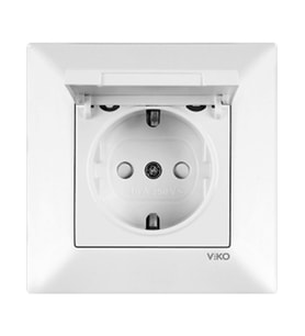 VİKO 90967X12 - Meridian Çocuk Korumalı Kapaklı Topraklı Priz Beyaz (Çerçevesiz) VİKO