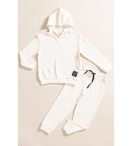 2'li Kapişonlu Ekru Waffle Sweat Jogger Alt Üst Takım