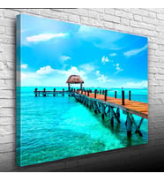 İskele ve Turkuaz Deniz Kanvas Tablo 50 x 70