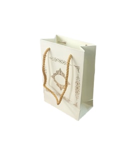 Tahtakale Toptancı Karton Hediye Çantası Saray Desenli Gold Yaldızlı 12X17 (25 Adet)  Beyaz