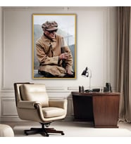 Metal Çerçeveli Temperli Cam Tablo Karizmatik Atatürk Portresi (Gold)