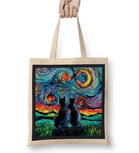 Cat Van Gogh's Cats Kedi Bez Çanta Uzun Saplı