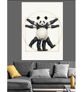 Sanat Panda Minimalist Daire Tasarımı Dekoratif Kanvas - Mdf Ahşap Tablo