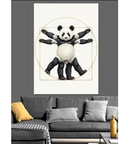 Sanat Panda Minimalist Daire Tasarımı Dekoratif Kanvas - Mdf Ahşap Tablo