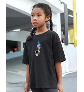 Çocuk Unisex Baskılı T-Shirt - Siyah