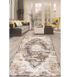 Dijital Kaymaz Taban Yıkanabilir Modern Renkli Salon Halısı Mutfak Halısı Yolluk ND-HT-631 (Krem)