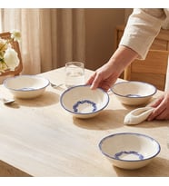 GÜRAL PORSELEN Yaprak Desenli 14 cm 4lü Porselen Çorba ve Salata Kasesi Seti