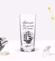BK Gift Kişiye Özel Renkli Baskılı Meçhule Giden Bir Gemi Tasarımlı Rakı Bardağı-1 (Beyaz)