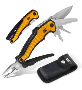 CAT DA980045 9 IN 1 Çok Fonksiyonlu Katlanabilir 27CM Paslanmaz Çelik Sarı Kamp Çakısı Bıçağı + Taşıma Kılıfı