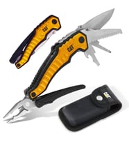 CAT DA980045 9 IN 1 Çok Fonksiyonlu Katlanabilir 27CM Paslanmaz Çelik Sarı Kamp Çakısı Bıçağı + Taşıma Kılıfı