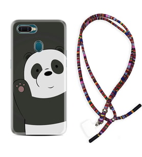 Oppo A5S A15 A16 A54 A55 A73 A74 Kılıf Boyun Asklı Rasta Silikon Hello Panda 1709