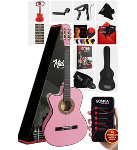 Midex CG-396PK SOLAK Klasik Gitar Pembe Renk Full Set Sap Ayarlı 4/4 yetişkin Boy