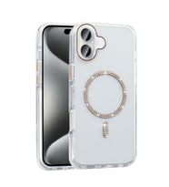 Apple iPhone 16 Uyumlu Kılıf Taşlı Tasarım M-safe Şarj Özellikli Zore Koment Silikon Kapak (Gold)