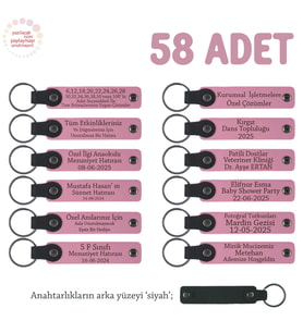 Pembe & Siyah, Toplu Tanıtım Etkinliği İçin Hazırlanmış 58'li Promosyon Set,  Yazılı Deri Anahtarlık