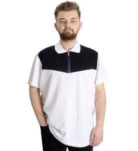 Mode XL Büyük Beden Erkek T-shirt Polo FRAGMENTED 23325 Beyaz