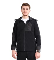 Paraşüt Kumaş Garnili Kapüşonlu Polar Ceket - Siyah - Zenobya