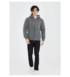 Unisex Tam Fermuarlı Kapşonlu SweatShirt - Füme